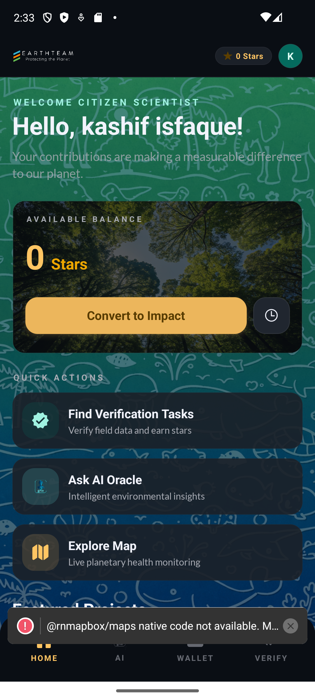 App after reload showing auth state